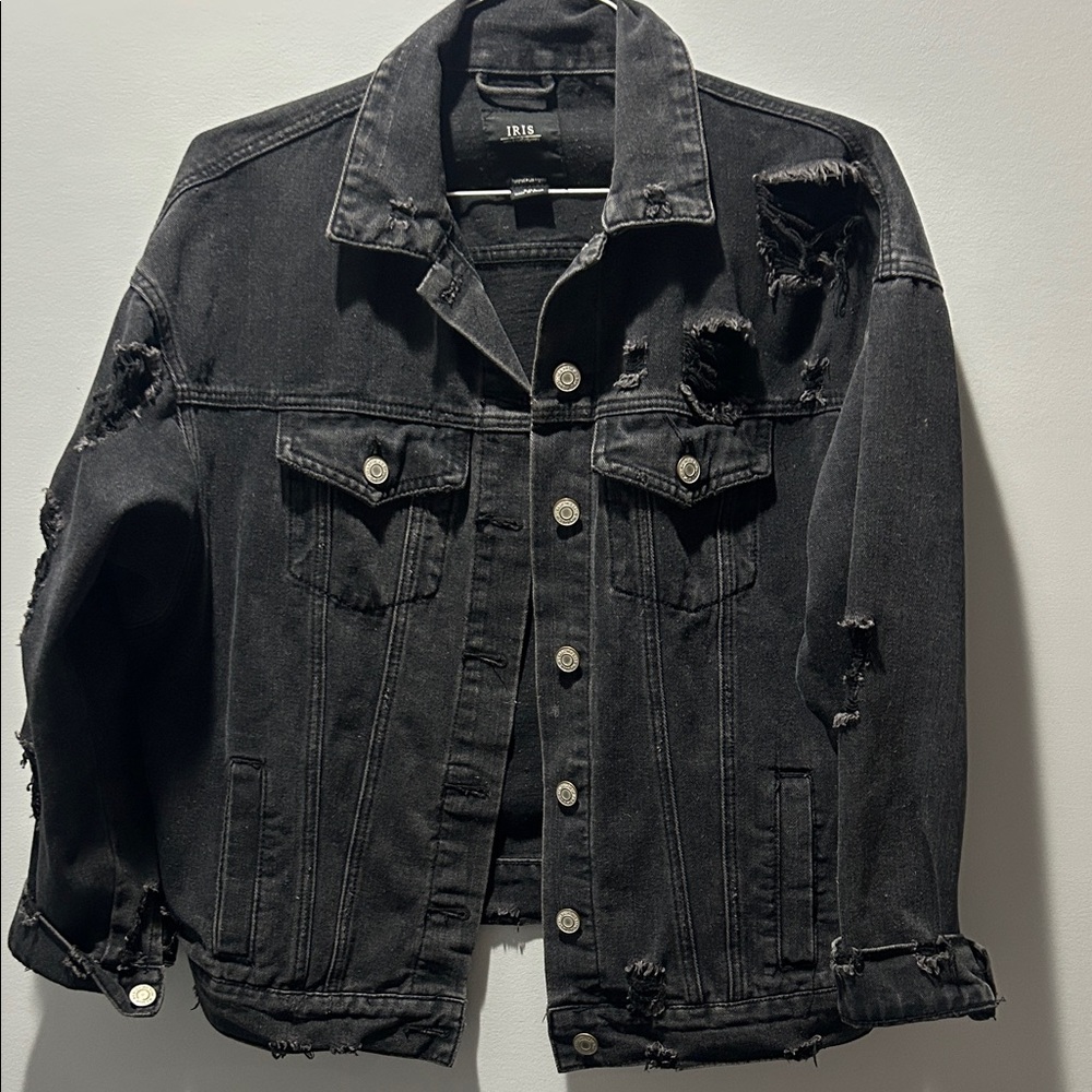 Iris Black Distressed Jean Jacket
